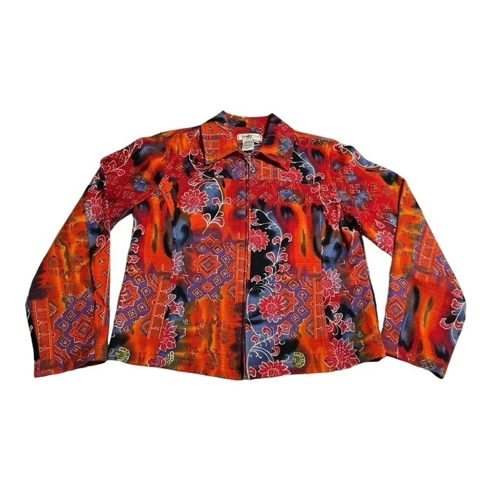 Coldwater Creek XS Southwestern Aztec Floral Zip Jacket Boho Western